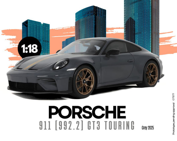 (Pre-Order) 1:18 Porsche 911 (992) GT3 Touring 2025 -- Dark Grey -- GT Spirit