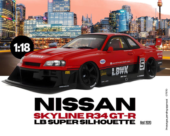 (Pre-Order) 1:18 LBWK Nissan E-R34 Super Silhouette Skyline GTR -- #5 Red/Black -- GT Spirit
