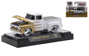1:64 1956 Ford F-100 Truck -- White/Gold -- M2 Machines Ground-Pounders