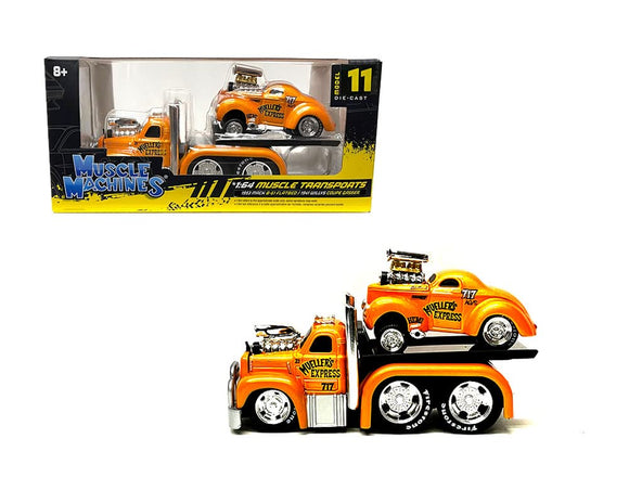 1:64 1953 Mack B-61 Flatbed & 1941 Willys Gasser -- Muscle Machines Transports