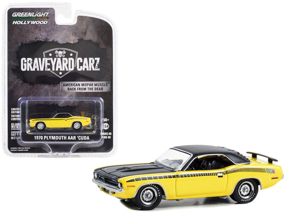 1:64 Graveyard Carz -- 1970 Plymouth AAR Cuda - Yellow/Black -- Greenlight