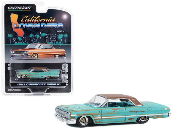 1:64 1963 Chevrolet Impala -- Teal Patina (Rusted) -- California Lowriders