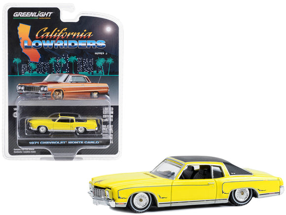 1:64 1971 Chevrolet Monte Carlo -- Sunflower Yellow w/Black Top -- California Lo