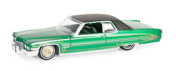 1:64 1971 Cadillac Coupe DeVille -- Green/Gold -- California Lowriders