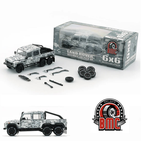 1:64 Land Rover Defender 110 Pickup 6x6 -- Camo White -- BM Creations