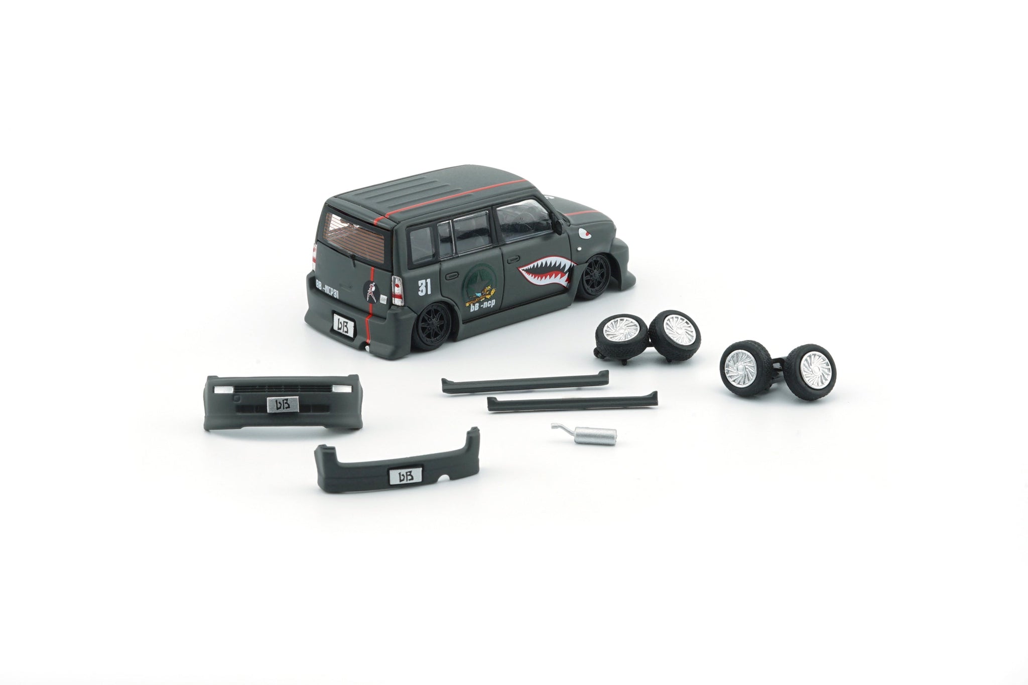 1:64 Toyota bB 2000 (Scion XB) -- Matte Green Shark Mouth -- BM Creati