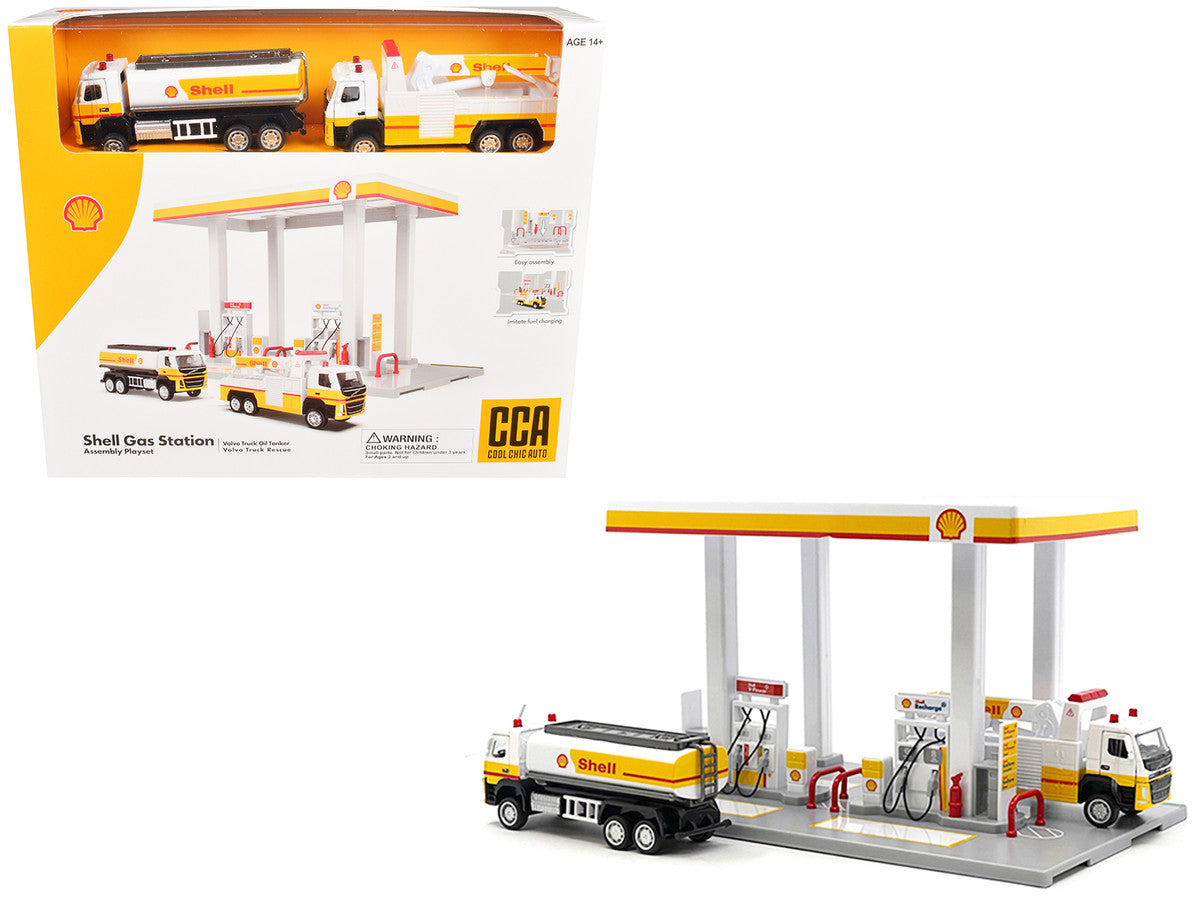1:64 Shell Gas Station Diorama Set w/Volvo Oil Tanker & Volvo Tow Truc