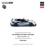 (Pre-Order) 1:64 Nissan R35 GTR LB-Works Final Edition -- Silver / Blue -- Pop Race