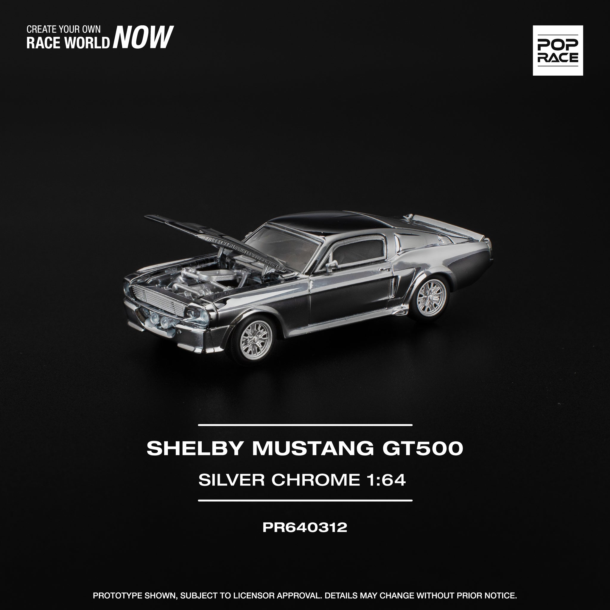 Pre-Order) 1:64 Shelby Mustang GT500 -- Silver Chrome -- Pop Race