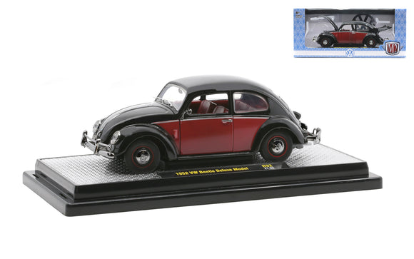 1:24 1952 Volkswagen (VW) Beetle Deluxe Model -- Black/Maroon -- M2 Machines