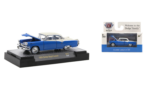 1:64 1955 Dodge Royal Lancer -- Blue/Cream -- M2 Machines