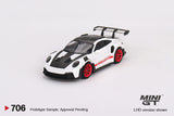 1:64 Porsche 911 (992) GT3 RS Weissach -- White w/Pyro Red -- Mini GT MGT00706