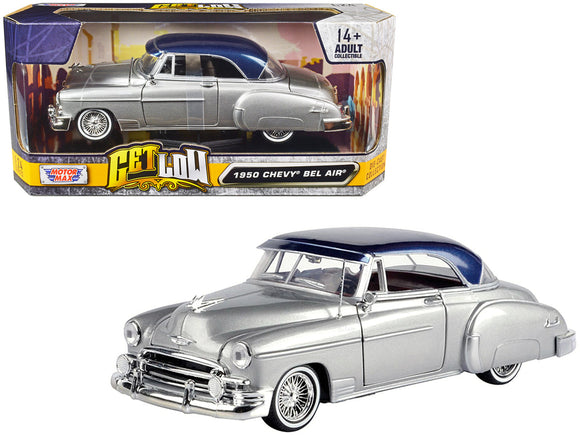 1:24 1950 Chevrolet Bel Air Lowrider -- Silver / Blue Top -- MotorMax Get Low