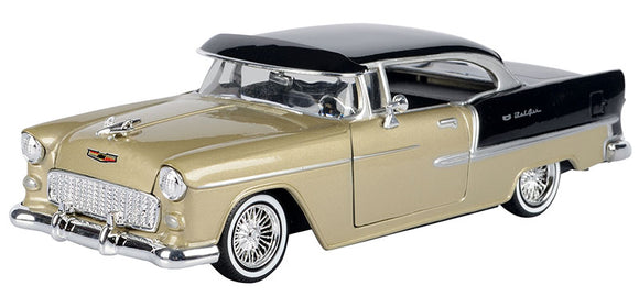 1:24 1955 Chevrolet Bel Air Lowrider -- Beige / Black -- MotorMax Get Low