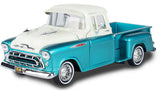 1:24 1957 Chevrolet 3100 Stepside Pickup - Turquoise / White -- MotorMax Get Low