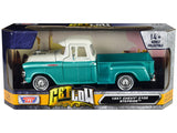 1:24 1957 Chevrolet 3100 Stepside Pickup - Turquoise / White -- MotorMax Get Low