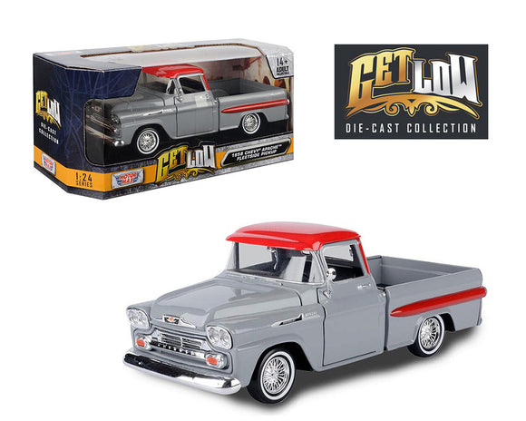 1:24 1958 Chevrolet Apache Fleetside Pickup -- Grey / Red -- MotorMax Get Low