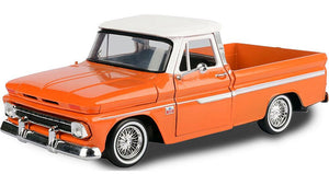 1:24 1966 Chevrolet C10 Fleetside Pickup -- Orange / White -- MotorMax Get Low