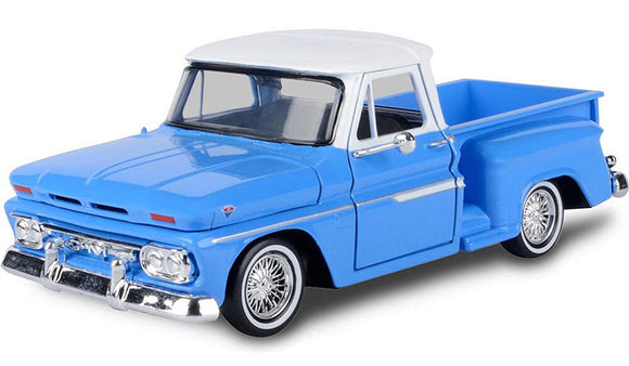 1:24 1966 GMC C1000 Pickup Lowrider -- Blue / White -- MotorMax Get Low