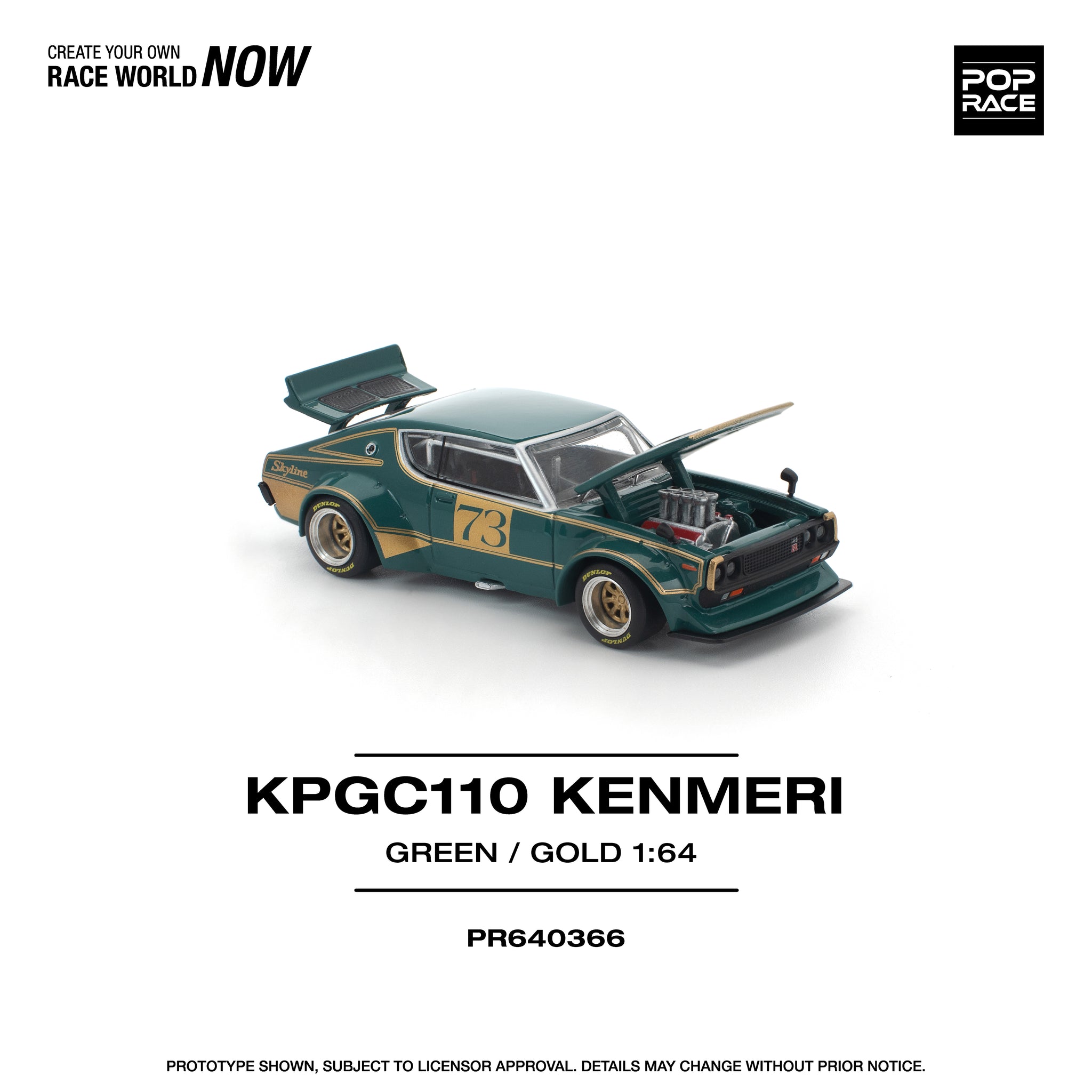 Pre-Order) 1:64 Nissan Skyline GT-R (KPGC110) Kenmeri -- #73 Green/Go