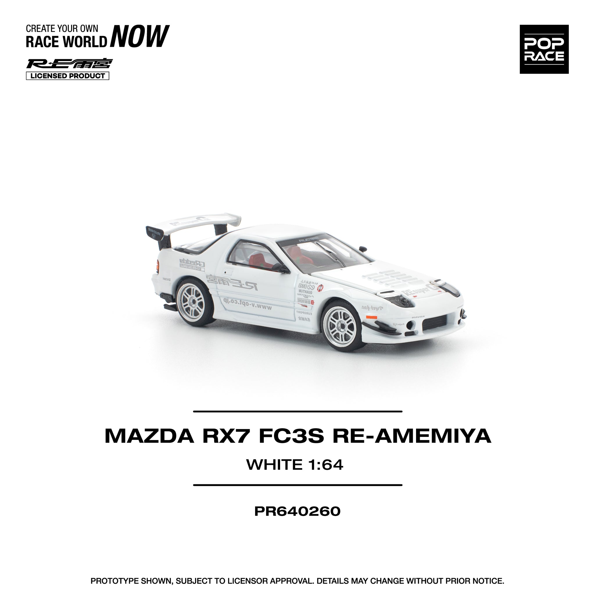1:64 Mazda RX-7 (FC3S) RE-AMEMIYA Widebody -- White -- Pop Race