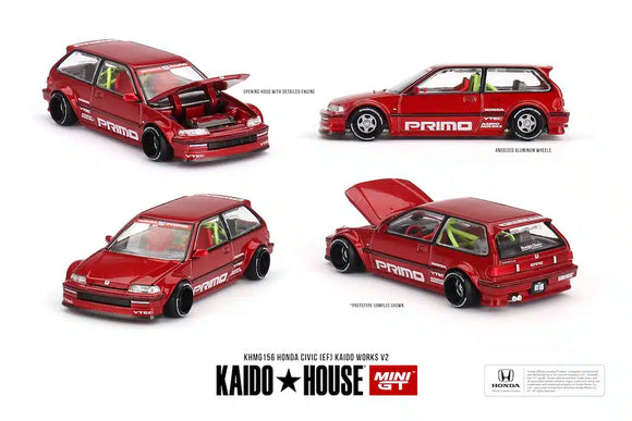 (Pre-Order) 1:64 Honda Civic (EF) Kaido Works V2 - Red -- KaidoHouse x Mini GT KHMG156