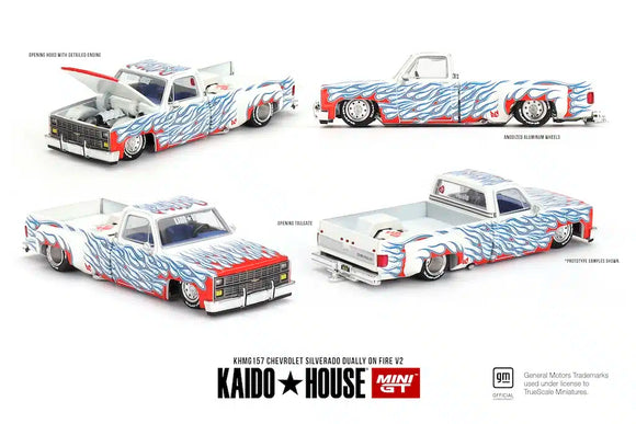 (Pre-Order) 1:64 Chevrolet Silverado -- Dually on Fire V2 -- KaidoHouse x Mini GT KHMG157