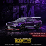 (Pre-Order) 1:64 Nissan R34 Skyline GTR TOP SECRET -- Midnight Purple -- WTAC 2026 -- BM Creations