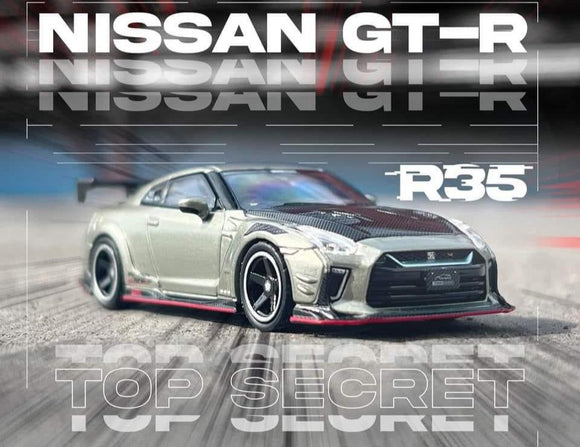 1:64 Nissan GT-R (R35) TOP SECRET -- Metallic Silver/Carbon -- INNO64