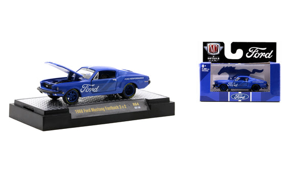 1:64 1968 Ford Mustang Fastback 2+2 -- Blue -- M2 Machines