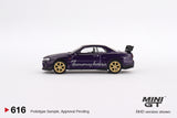 1:64 Nissan Skyline GT-R (R34) Tommykaira R-Z -- Midnight Purple -- Mini GT