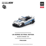(Pre-Order) 1:64 Nissan R35 GTR LB-Works Final Edition -- Silver / Blue -- Pop Race