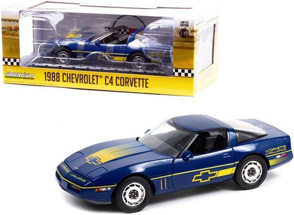 1:18 1988 Chevrolet C4 Corvette -- Blue w/Yellow Stripes -- Greenlight