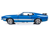 1:18 1973 Ford Mustang Mach 1 -- 3K Blue Glow with Silver Stripes -- American Mu