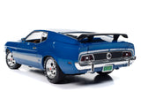 1:18 1973 Ford Mustang Mach 1 -- 3K Blue Glow with Silver Stripes -- American Mu