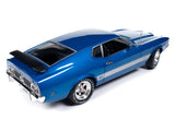 1:18 1973 Ford Mustang Mach 1 -- 3K Blue Glow with Silver Stripes -- American Mu