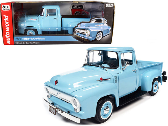 1:18 1956 Ford F-100 Mild Custom Pickup Truck -- Diamond Blue -- Auto World
