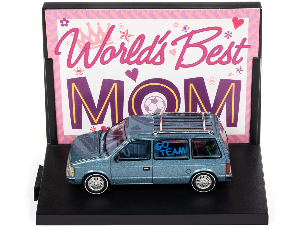 Miniature Voiture Dodge Caravan "World's Best Mom" 1984 - Auto World échelle 1:64, Couleur Bleu Métallisé - Neuve