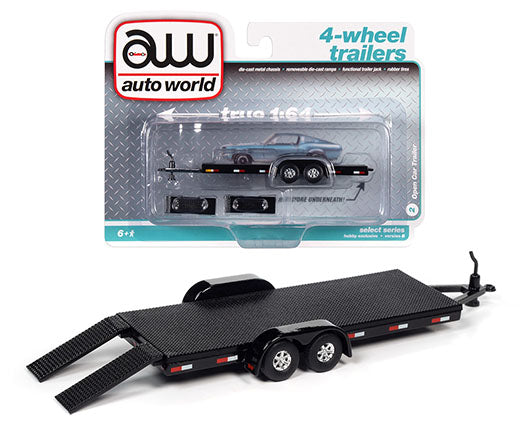 1:64 4-Wheel Open Car Transport Trailer -- Black -- Auto World