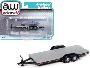 1:64 4-Wheel Open Car Transport Trailer -- Silver/Black -- Auto World