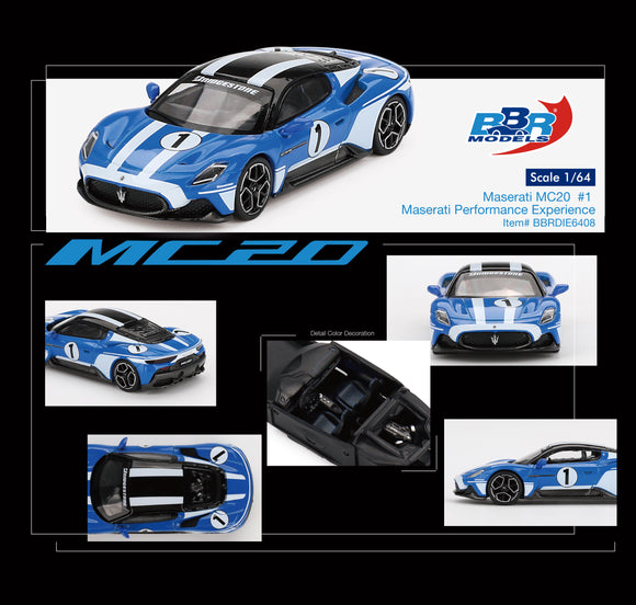 (Pre-Order) 1:64 Maserati MC20  -- #1 Blue Maserati Performance Experience -- BBR