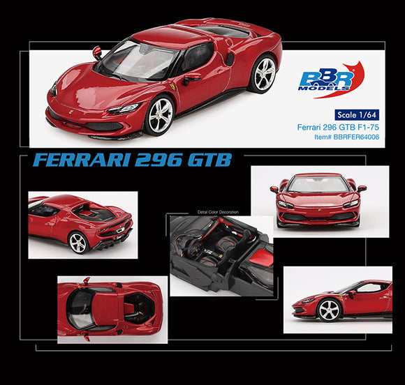 (Pre-Order) 1:64 Ferrari 296 GTB -- Rosso Imola (Red) -- BBR