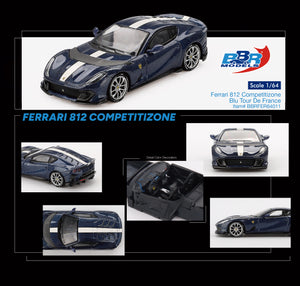 (Pre-Order) 1:64 Ferrari 812 Competitizone -- Blu Tour De France (Blue) -- BBR