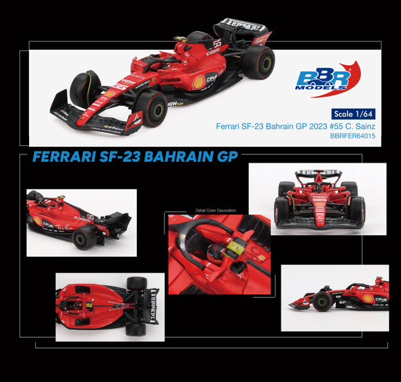 (Pre-Order) 1:64 2023 Carlos Sainz -- Bahrain GP -- #55 Ferrari SF-23 -- BBR F1