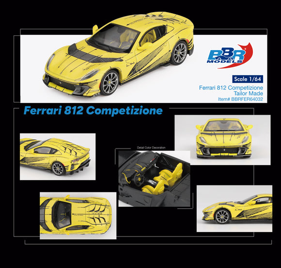 (Pre-Order) 1:64 Ferrari 812 Competizione -- Yellow - Tailor Made -- BBR