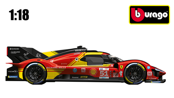 (Pre-Order) 1:18 2024 LeMans 24h 3rd Place -- #51 Ferrari 499P -- Bburago