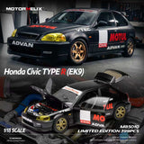 1:18 Honda Civic Type R (EK9) -- MOTUL Matte Black -- Motorhelix M85010