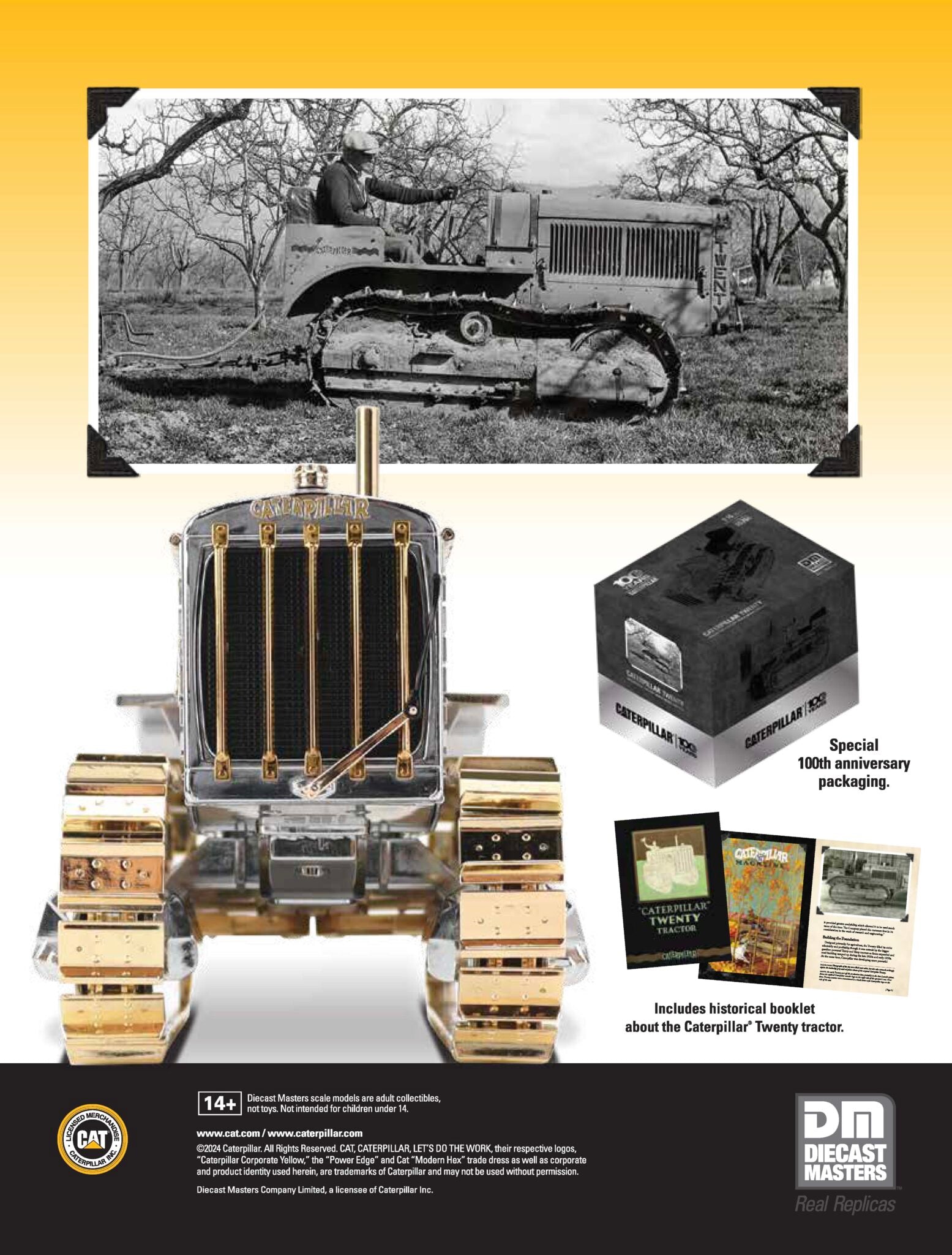 1:16 CAT Twenty Tractor 100th Anniversary - Chrome/Gold -- Diecast Mas