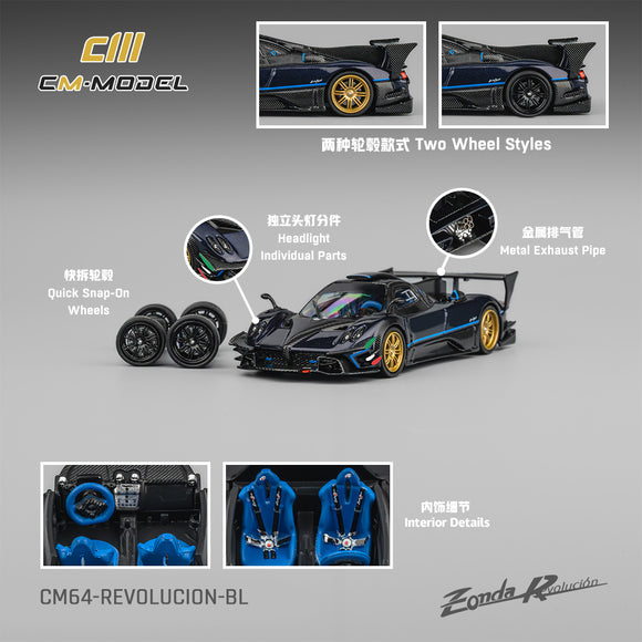 (Pre-Order) 1:64 Pagani Zonda Revlucion -- Metallic Blue/Carbon Fibre -- CM-Model