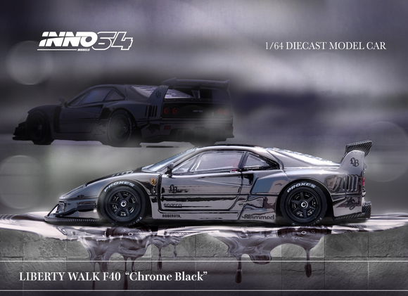 (Pre-Order) 1:64 Ferrari F40 LBWK Liberty Walk -- Chrome Black -- INNO64